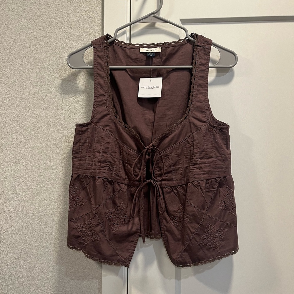 American Eagle Outfitters Chocolate Brown Lace-Up Tank